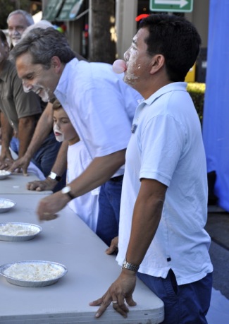 City Council member Peter Ohtaki wins pie eating/bubble blowing contest