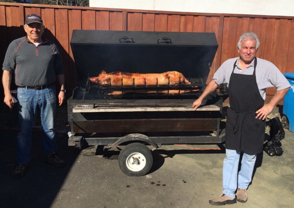 Spotted: Super pig being roasted for Super Bowl feast