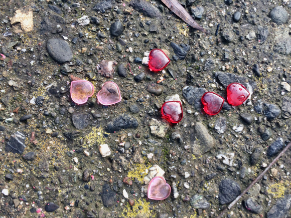 Spotted: Pretty glass hearts lakeside at Sharon Park