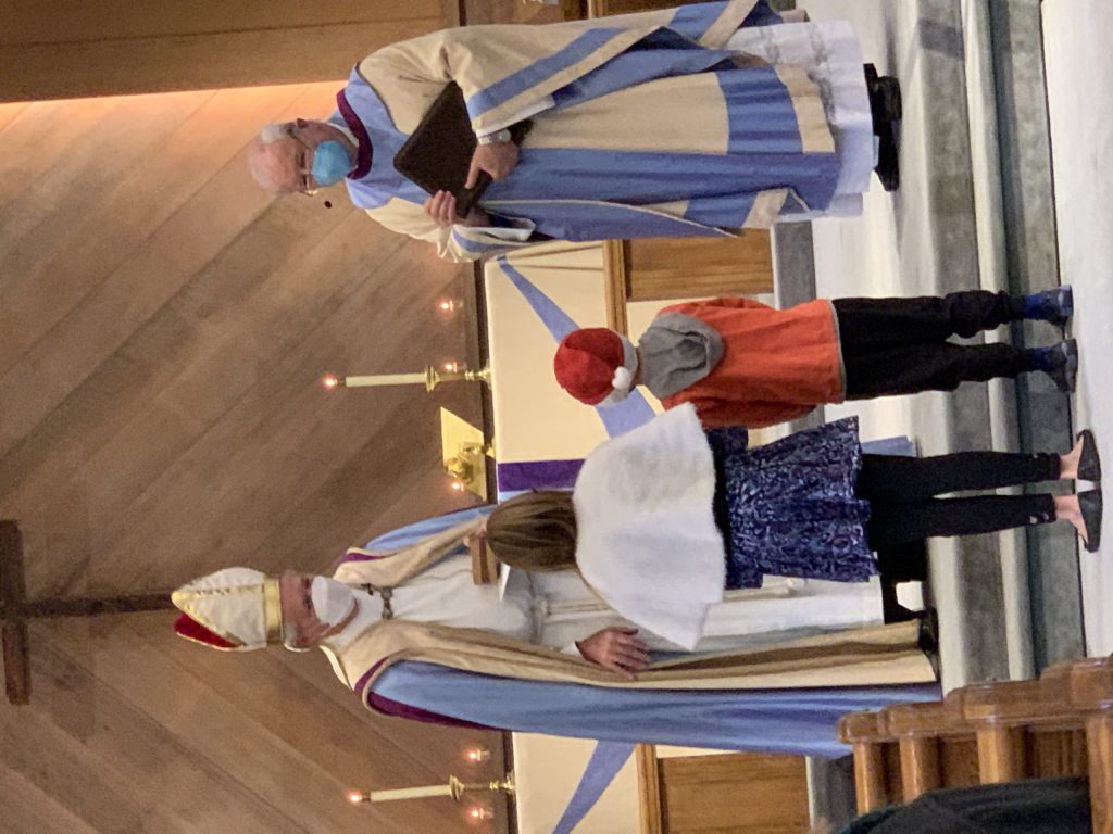 The Bishop of Myra — aka St. Nicholas— visits Trinity Church in Menlo Park