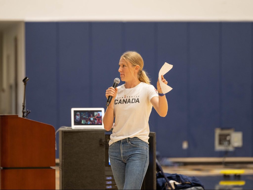 Olympian Maddy Price returns to Menlo School to talk to students about her journey and detours along the way