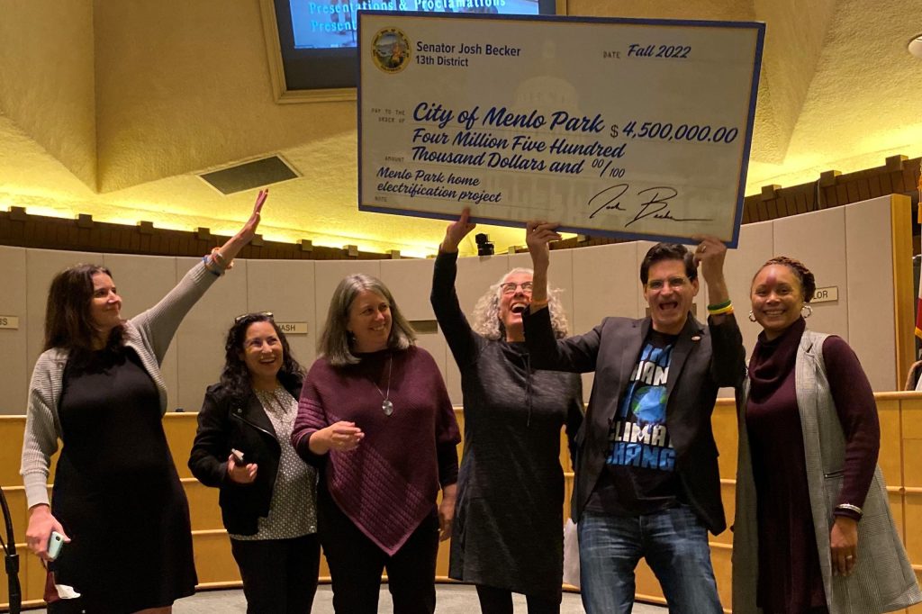 Senator Josh Becker presents $4.5 million check to Menlo Park city officials