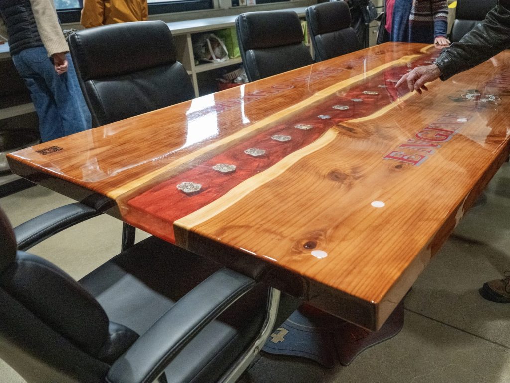 Spotted: Table with Fire District badges at Station 4 in Menlo Park