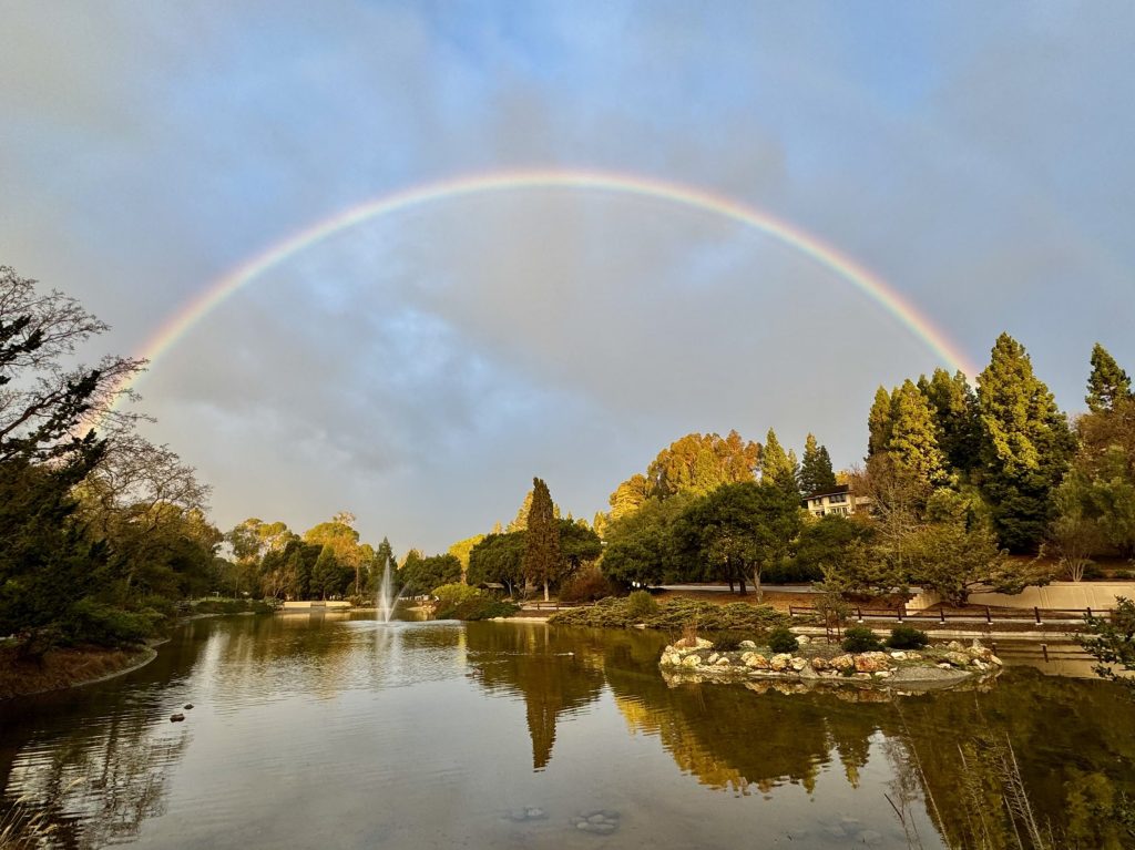 Rainbow starts a rainy day in Menlo Park
