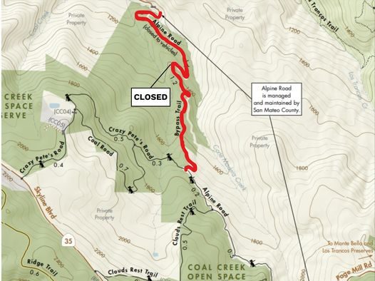 Alpine Road Bypass Trail closed through May 3