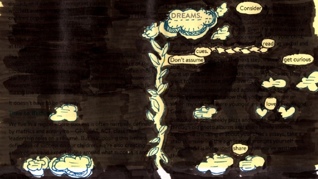 Blackout poetry is activity at Menlo Park Library on April 7