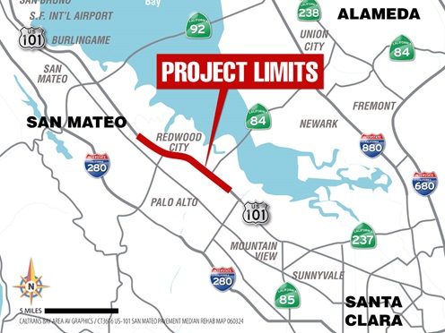 US-101 lane closures for nine weekends will affect Menlo Park