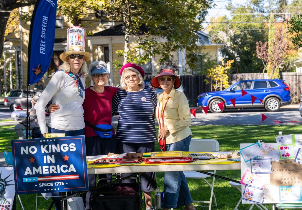 Menlo Park Speaks Out highlights post card making at  Rinconada Park Democracy Fair