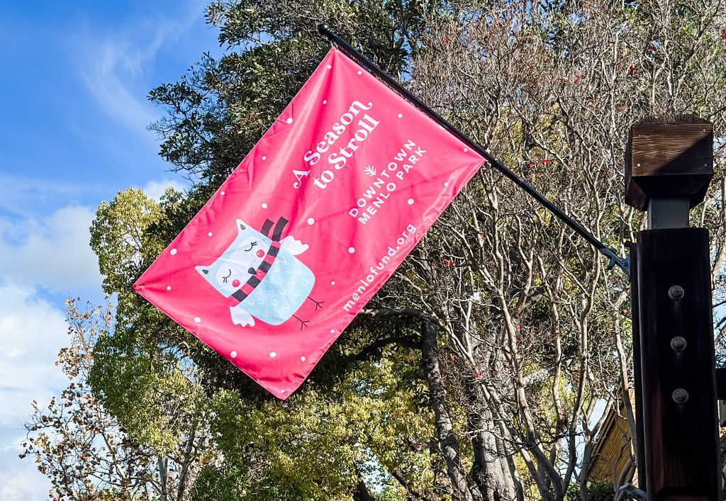 Holiday flags on display in Downtown Menlo Park — plus new Downtown Guide
