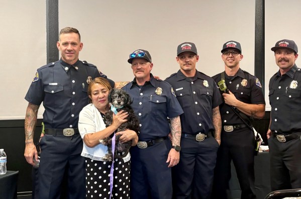Menlo fire with rescued dog Prieta