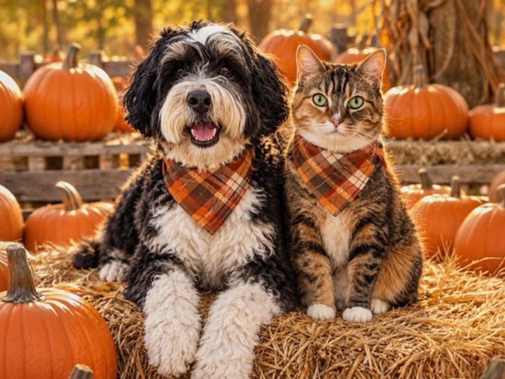 Spotted: Two pets decked out in seasonal scarves
