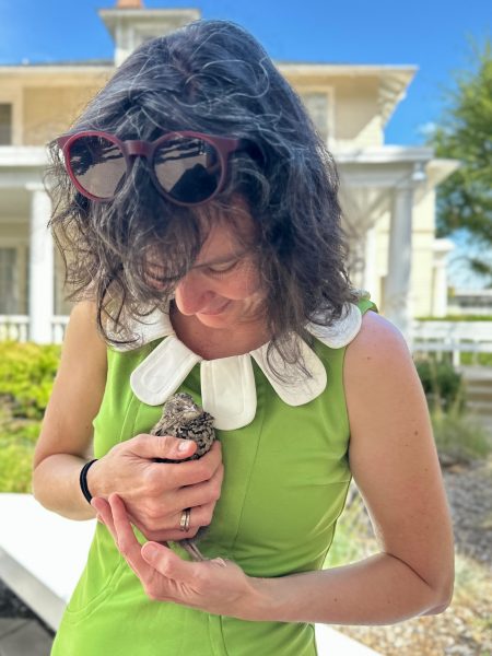 Trinity parishioner with pet bird